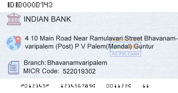 Indian Bank BhavanamvaripalemBranch 