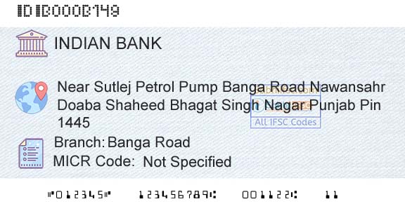 Indian Bank Banga RoadBranch 