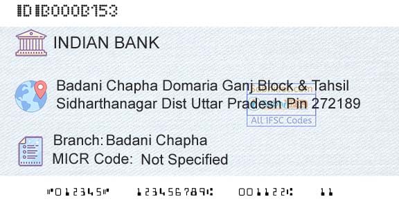 Indian Bank Badani ChaphaBranch 