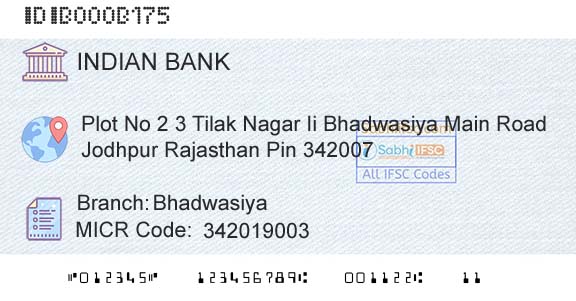Indian Bank BhadwasiyaBranch 