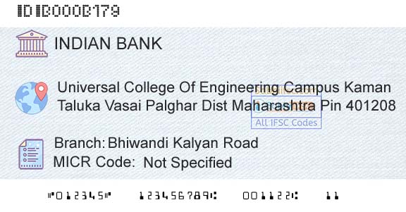 Indian Bank Bhiwandi Kalyan RoadBranch 