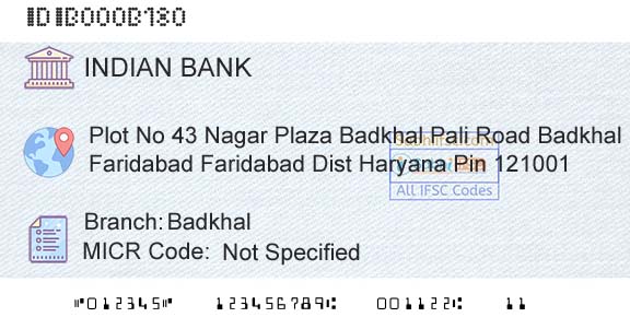 Indian Bank BadkhalBranch 