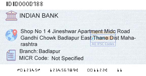 Indian Bank BadlapurBranch 