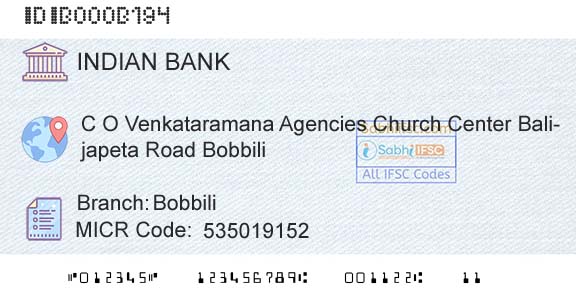Indian Bank BobbiliBranch 