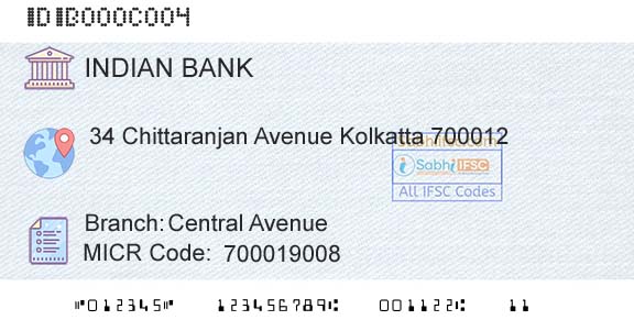 Indian Bank Central AvenueBranch 
