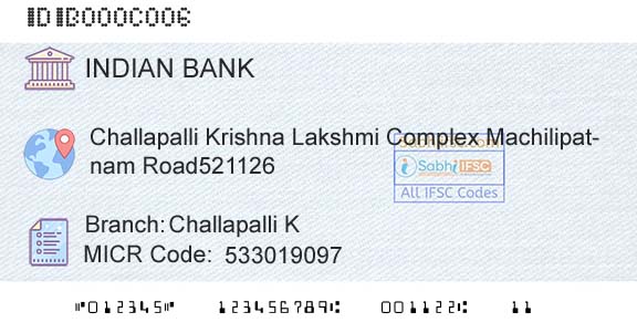 Indian Bank Challapalli K Branch 