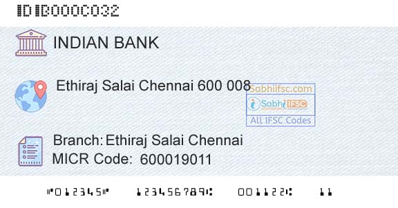 Indian Bank Ethiraj Salai ChennaiBranch 