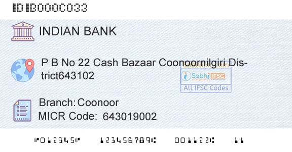 Indian Bank CoonoorBranch 