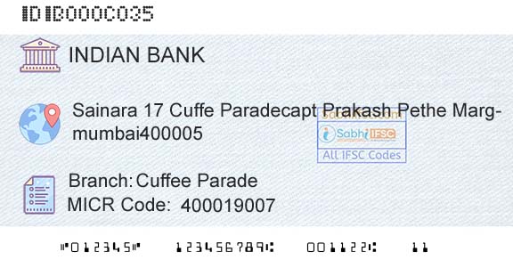 Indian Bank Cuffee ParadeBranch 