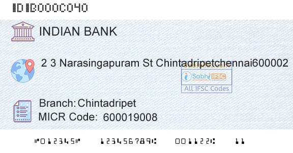 Indian Bank ChintadripetBranch 