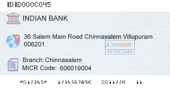 Indian Bank ChinnasalemBranch 