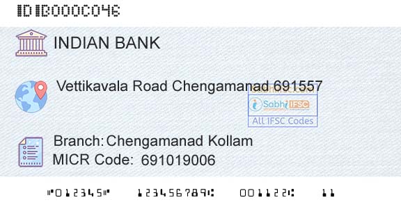 Indian Bank Chengamanad Kollam Branch 