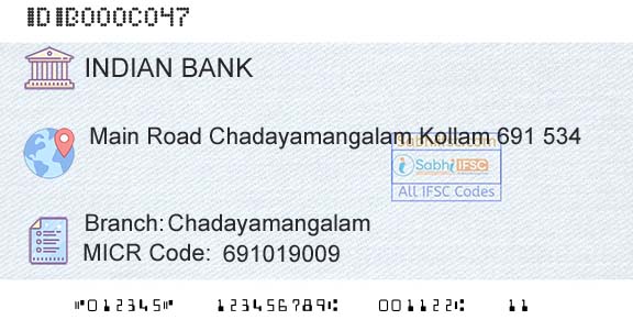 Indian Bank ChadayamangalamBranch 