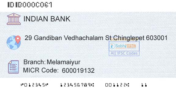 Indian Bank MelamaiyurBranch 