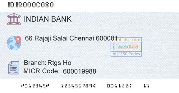 Indian Bank Rtgs HoBranch 