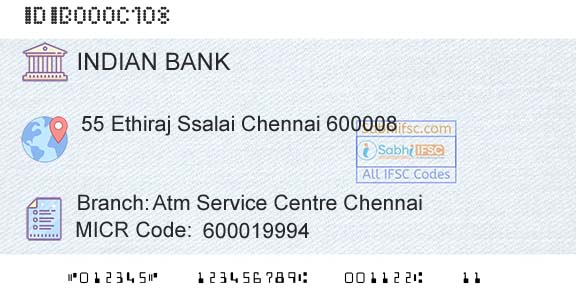 Indian Bank Atm Service Centre ChennaiBranch 