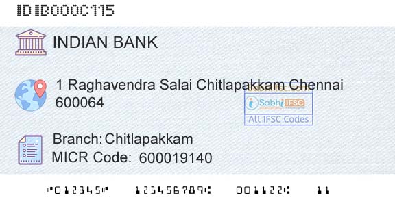 Indian Bank ChitlapakkamBranch 