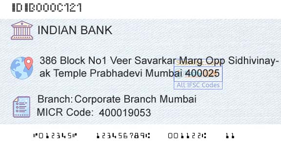 Indian Bank Corporate Branch MumbaiBranch 