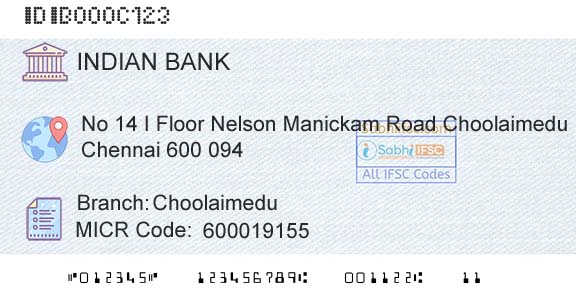 Indian Bank ChoolaimeduBranch 