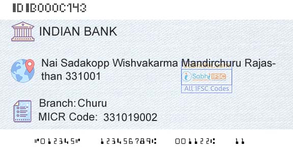 Indian Bank ChuruBranch 
