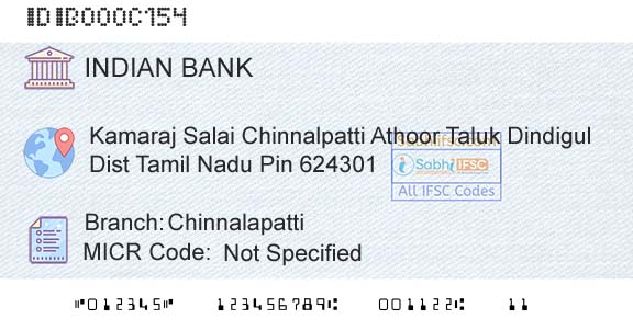 Indian Bank ChinnalapattiBranch 