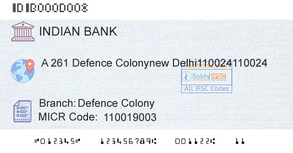 Indian Bank Defence ColonyBranch 