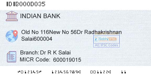 Indian Bank Dr R K SalaiBranch 