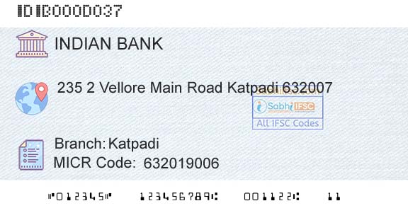Indian Bank KatpadiBranch 