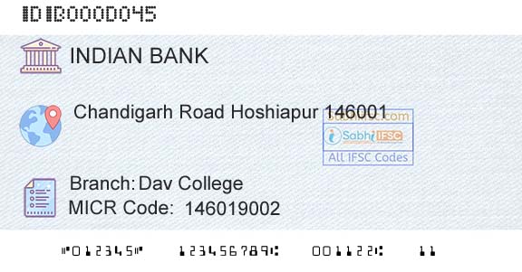 Indian Bank Dav CollegeBranch 
