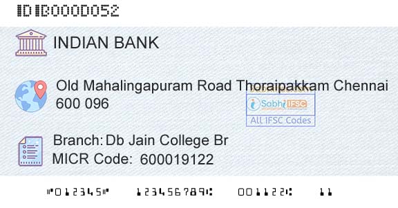 Indian Bank Db Jain College BrBranch 