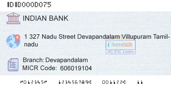 Indian Bank DevapandalamBranch 