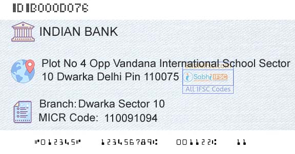 Indian Bank Dwarka Sector 10Branch 