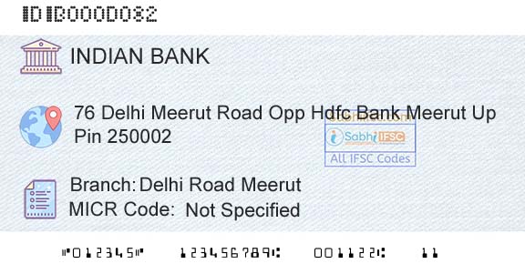Indian Bank Delhi Road MeerutBranch 