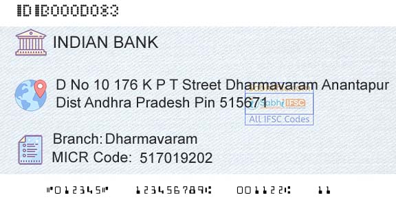 Indian Bank DharmavaramBranch 