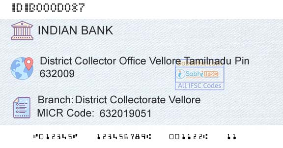 Indian Bank District Collectorate VelloreBranch 