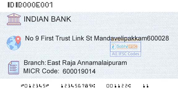 Indian Bank East Raja AnnamalaipuramBranch 