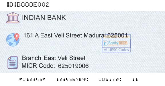 Indian Bank East Veli StreetBranch 