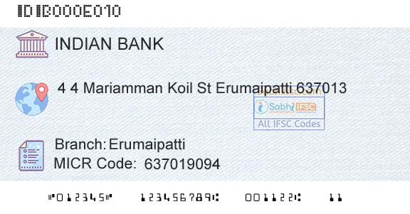 Indian Bank ErumaipattiBranch 