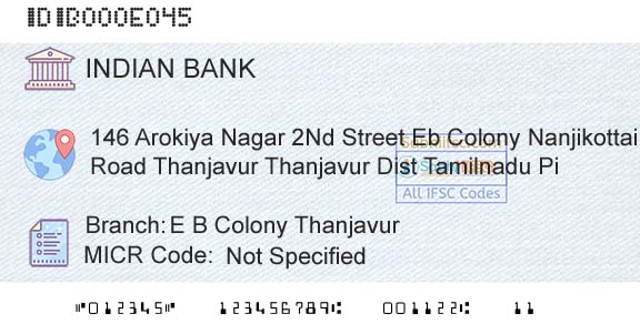Indian Bank E B Colony ThanjavurBranch 