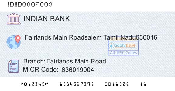 Indian Bank Fairlands Main RoadBranch 