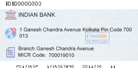Indian Bank Ganesh Chandra AvenueBranch 