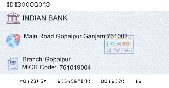 Indian Bank GopalpurBranch 