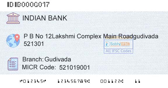 Indian Bank GudivadaBranch 