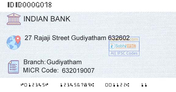 Indian Bank GudiyathamBranch 