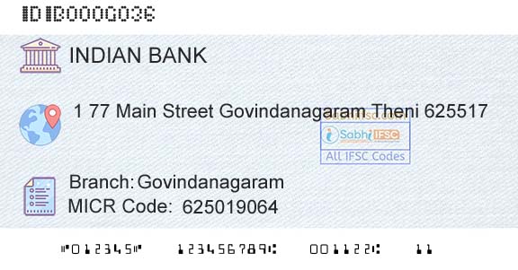 Indian Bank GovindanagaramBranch 