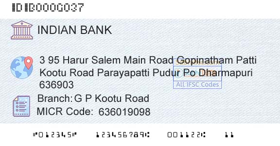 Indian Bank G P Kootu RoadBranch 