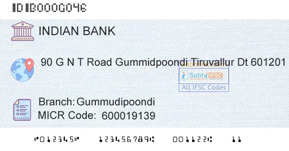 Indian Bank GummudipoondiBranch 