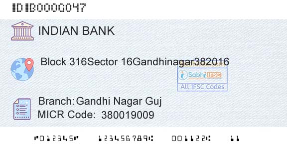 Indian Bank Gandhi Nagar Guj Branch 