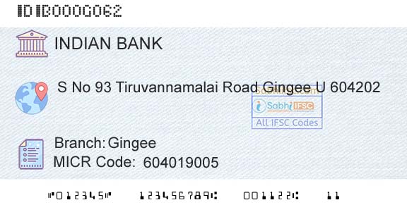 Indian Bank GingeeBranch 