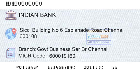 Indian Bank Govt Business Ser Br ChennaiBranch 